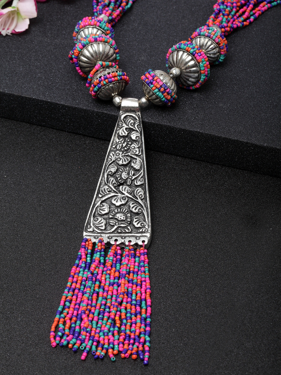 

Moedbuille Oxidised Silver-Plated Tasselled Necklace