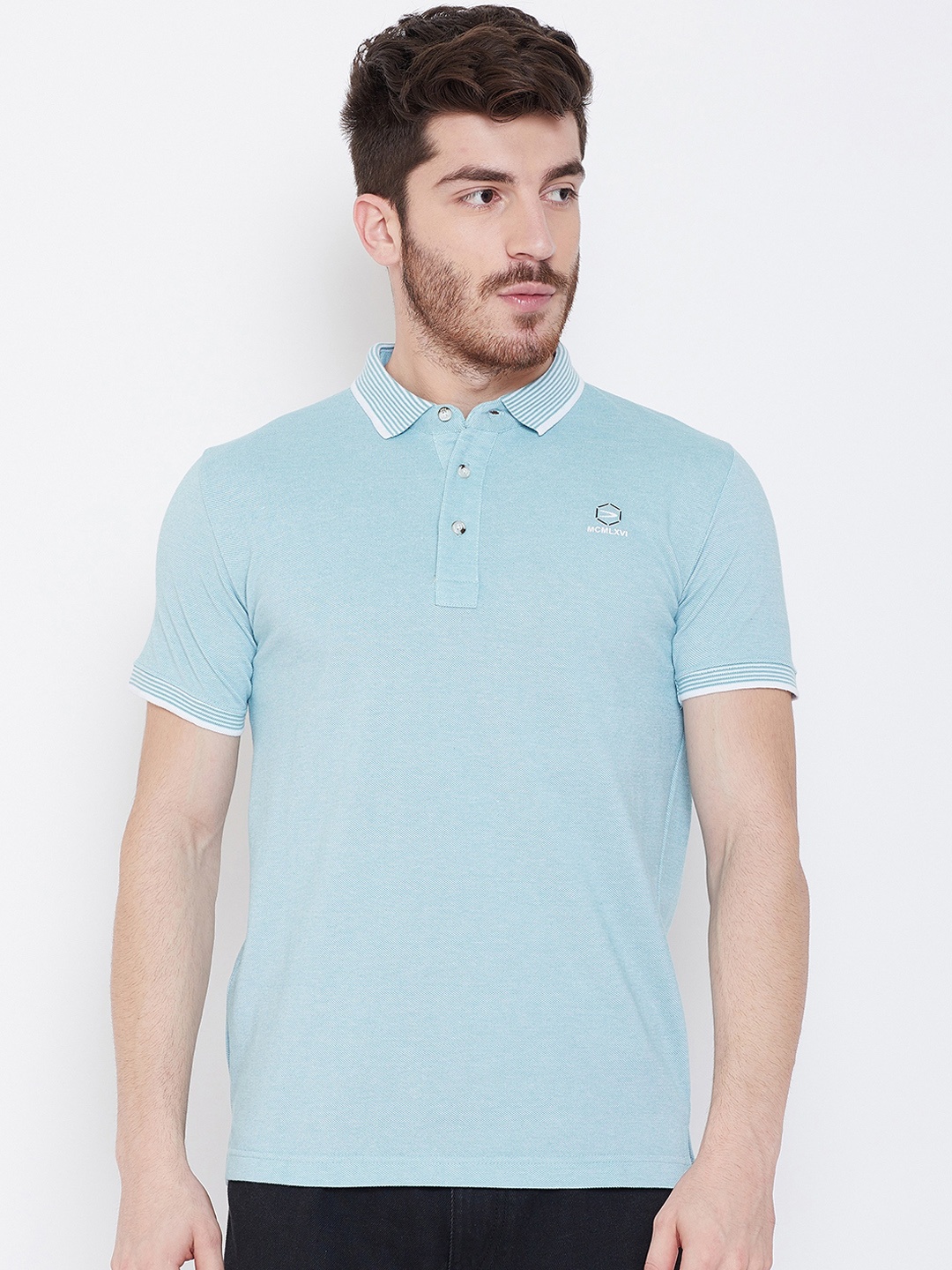 

Duke Men Blue Solid Polo Collar T-shirt