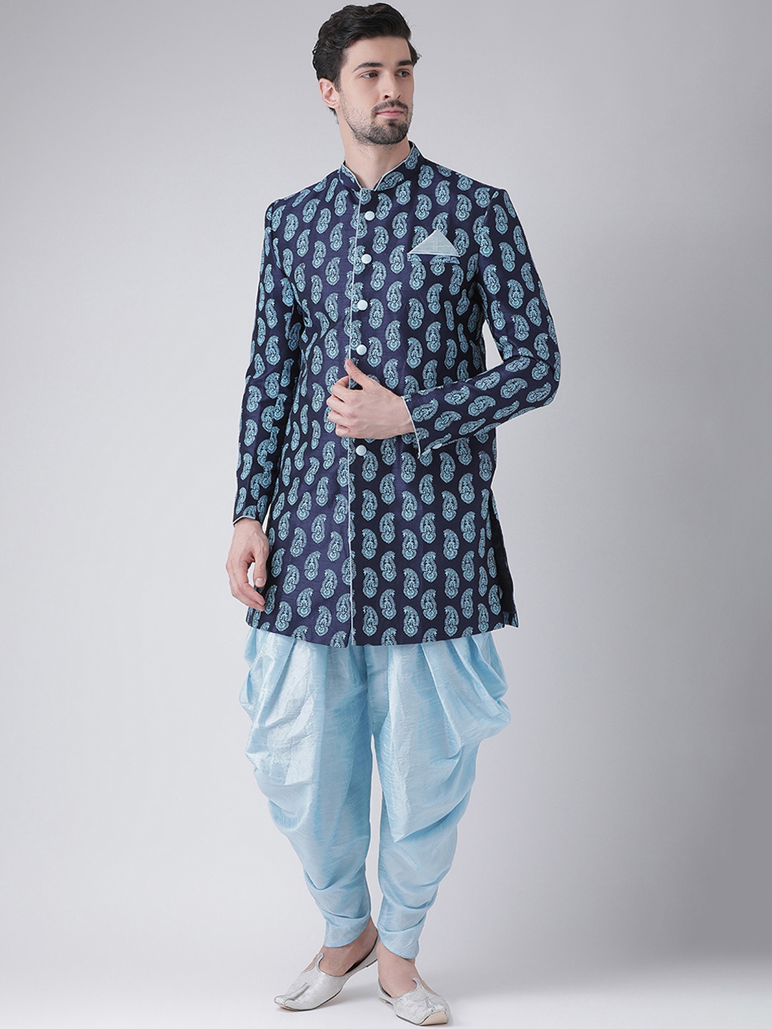 DEYANN Men Blue Sherwani With Dhoti Pants