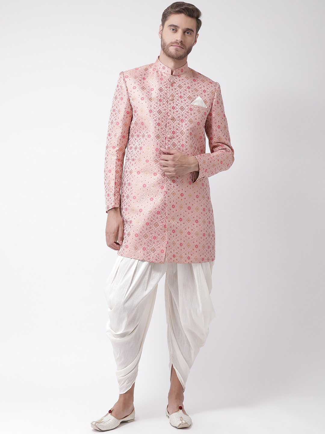 

DEYANN Men Pink & Off White Sherwani With Dhoti Pants
