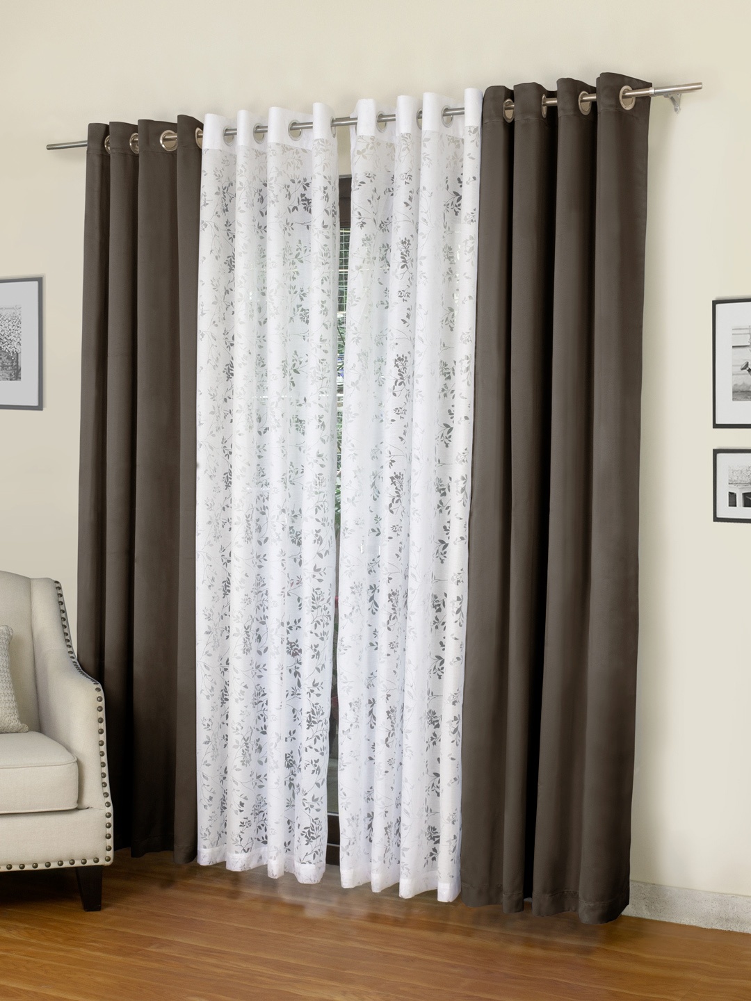 

ROSARA HOME Set of 4 Brown & White Door Curtains