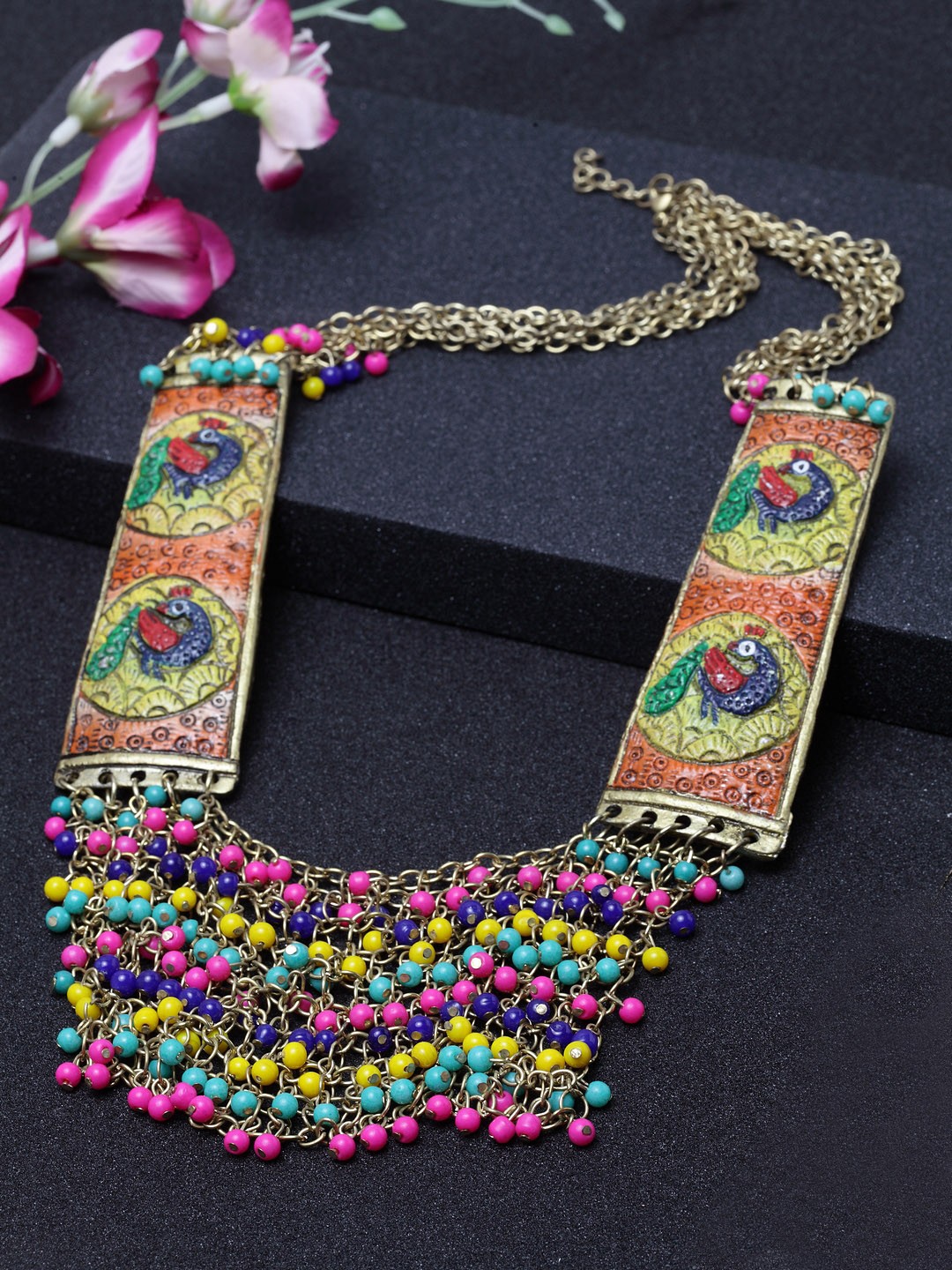

Moedbuille German Silver & Gold-Plated Hand Painted Necklace, Multi