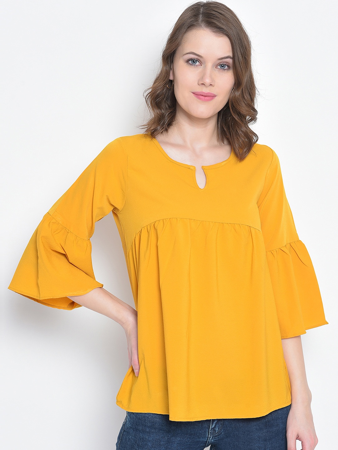 

Mayra Women Yellow Solid A-Line Top