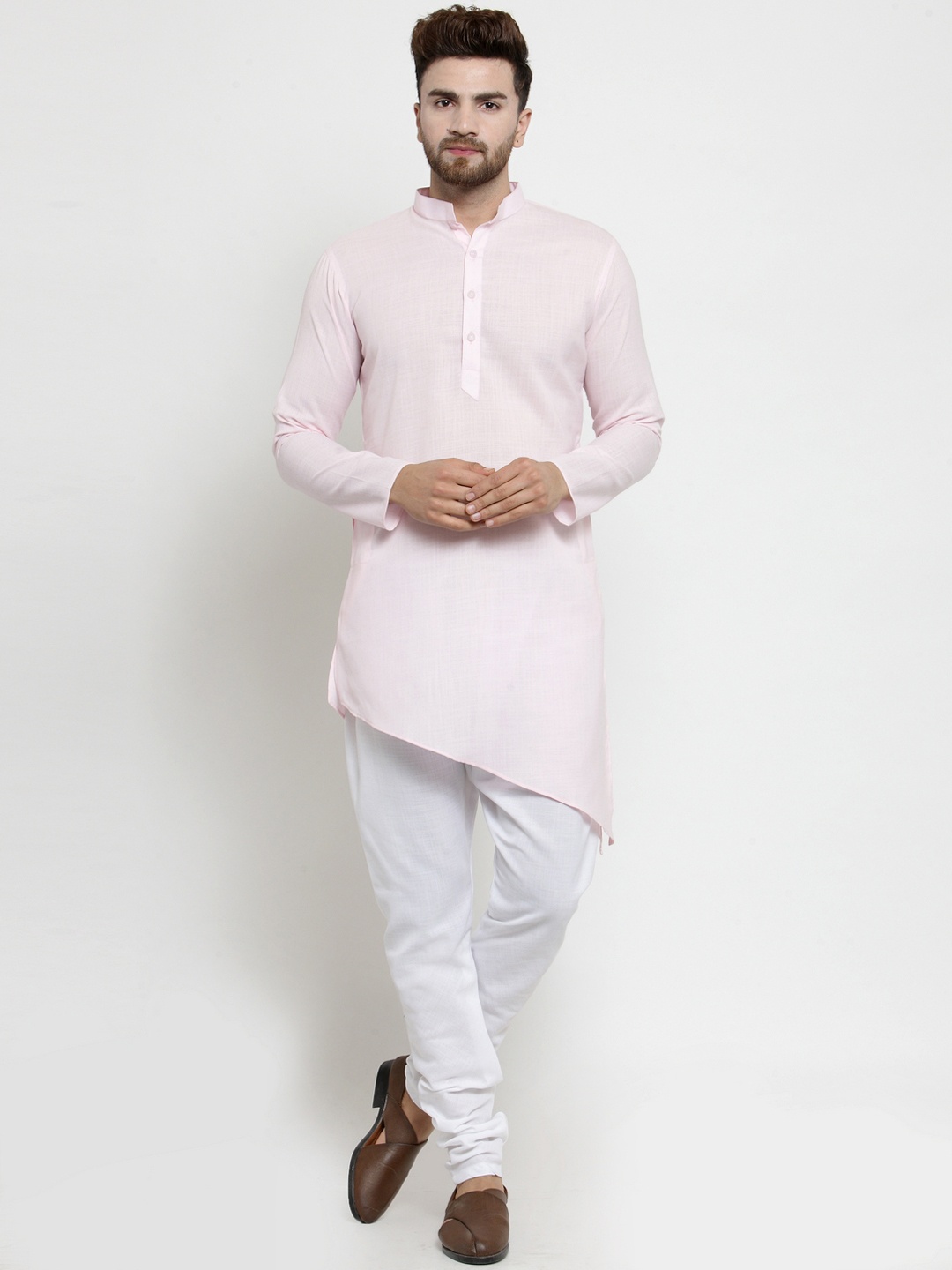 

TREEMODA Men Pink Solid Linen Straight Kurta