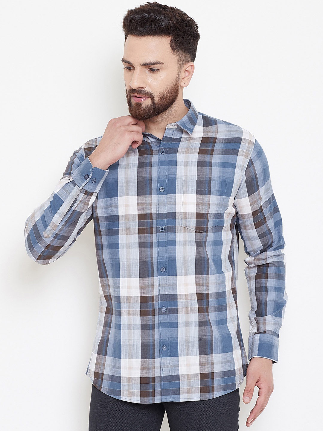 

Duke Men Blue & Off-White Regular Fit Checked Casual Shirt