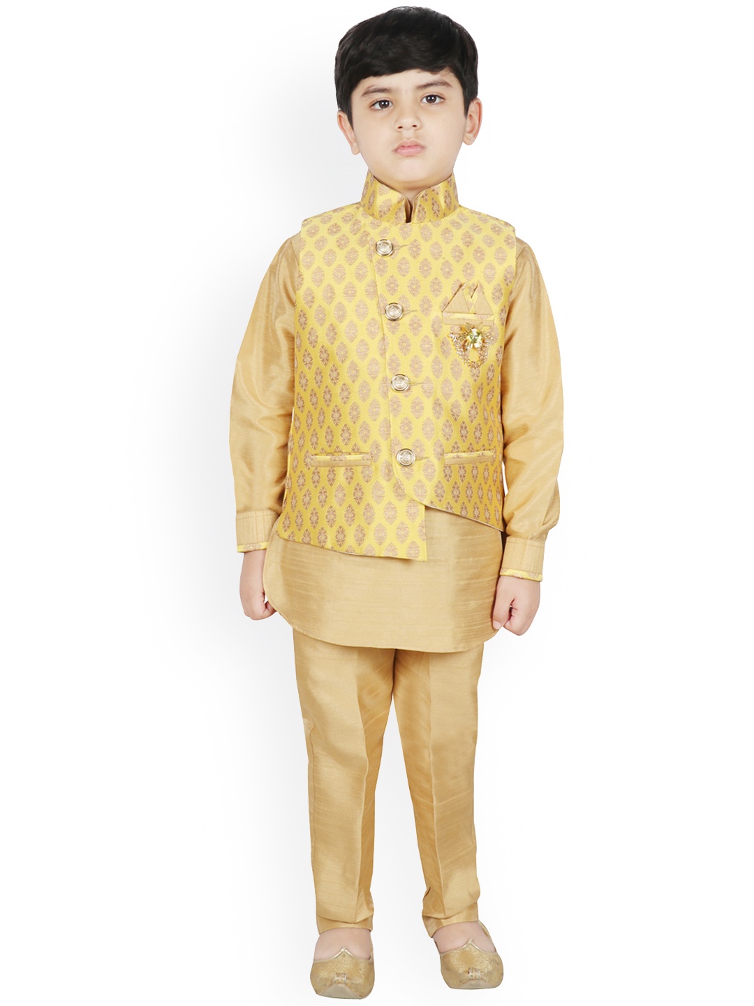

SG YUVRAJ Boys Yellow Self-design Kurta with Trousers
