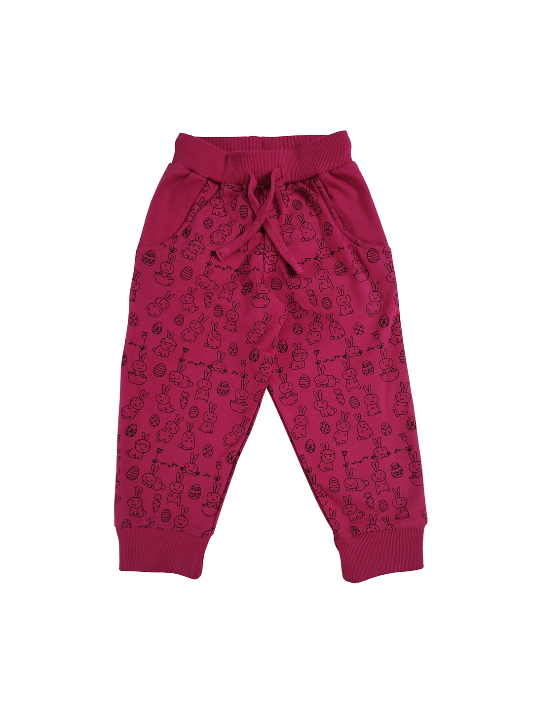 

KiddoPanti Girls Pink Printed Straight Fit Joggers
