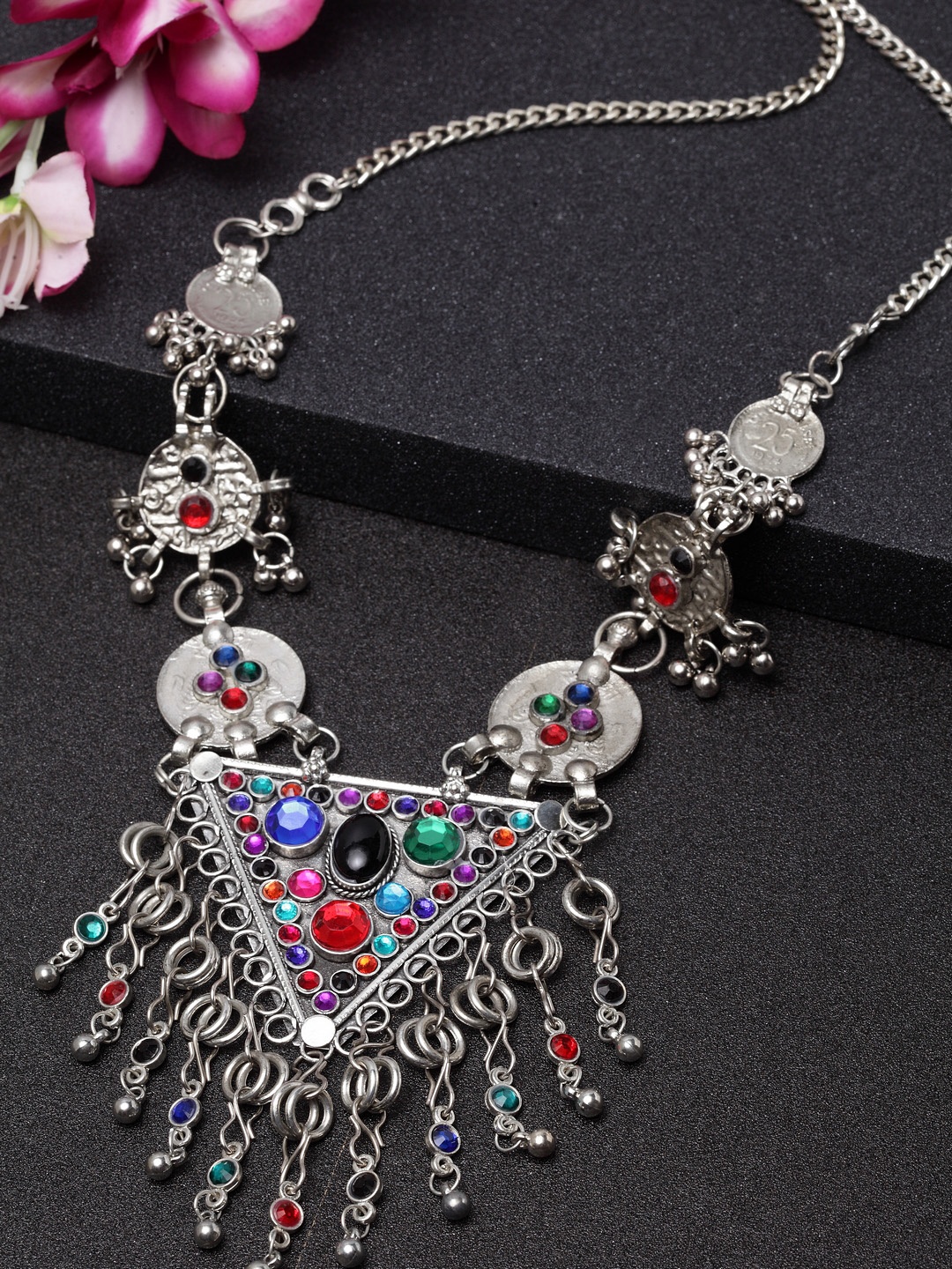

Moedbuille Women Multicoloured German Silver Silver-Plated Afghan Necklace
