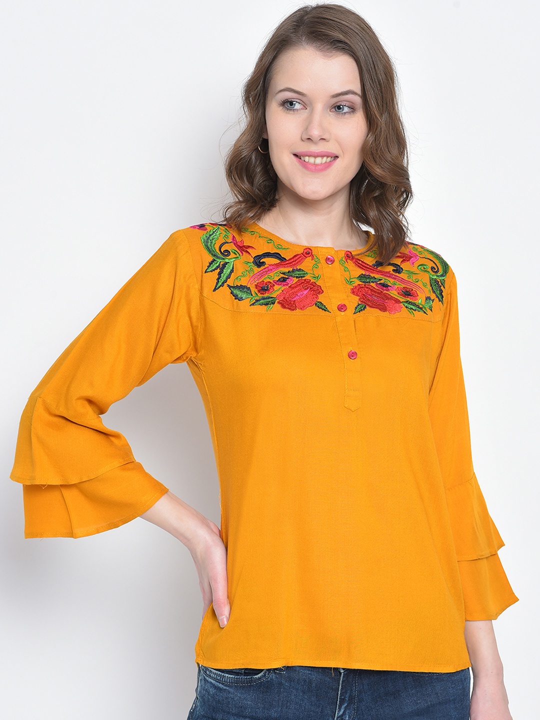 

Mayra Women Yellow Printed Top