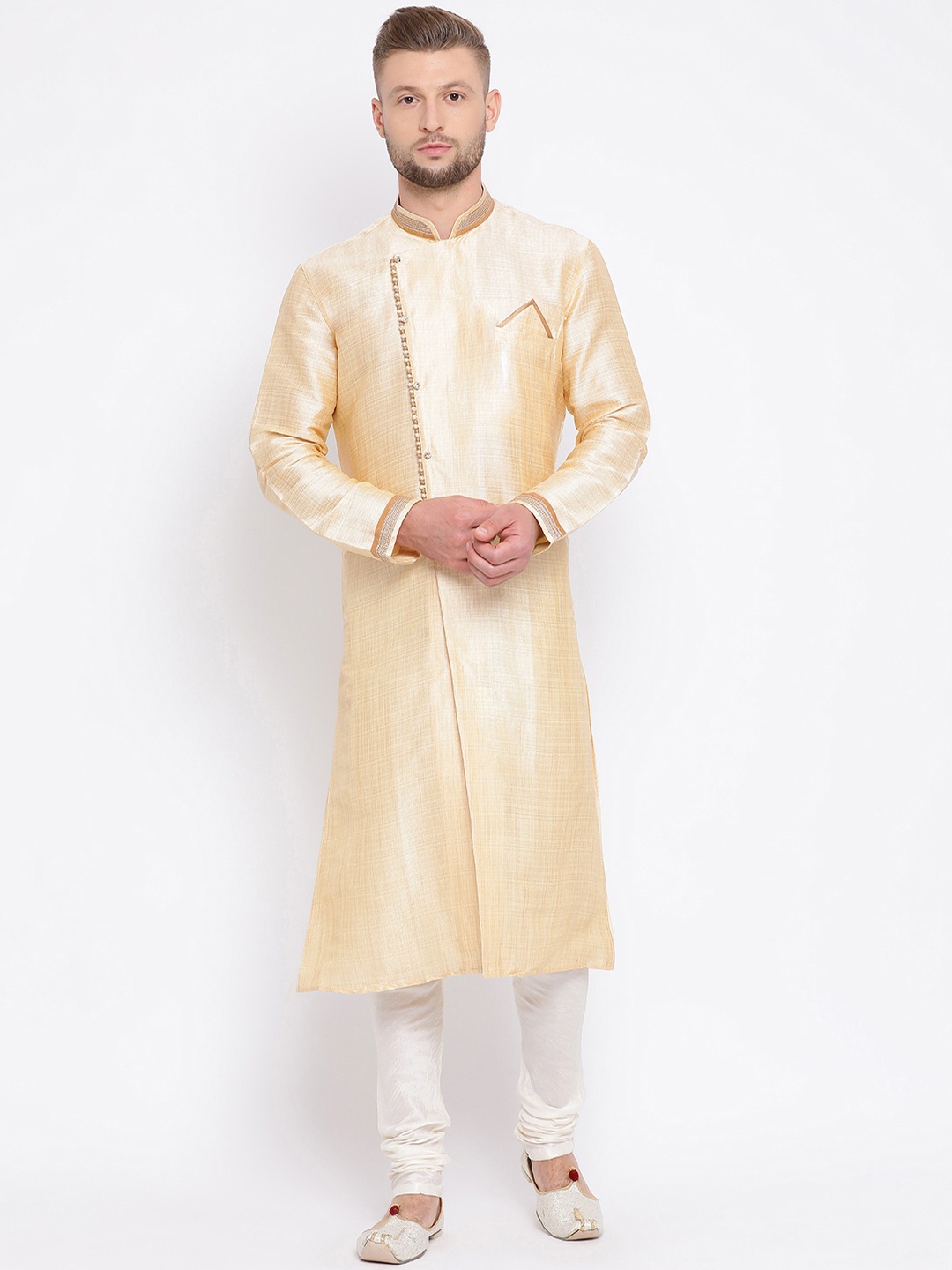 

Sanwara Men Gold-Toned Solid Mirror Work Straight Kurta