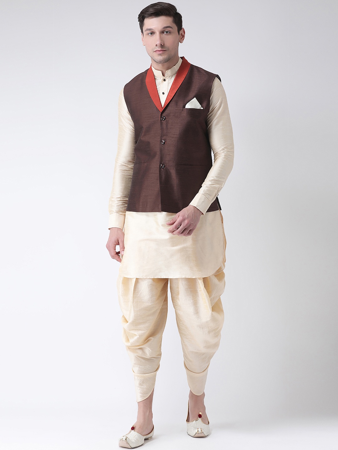 DEYANN Men Brown & Cream-Coloured Solid Kurta with Patiala