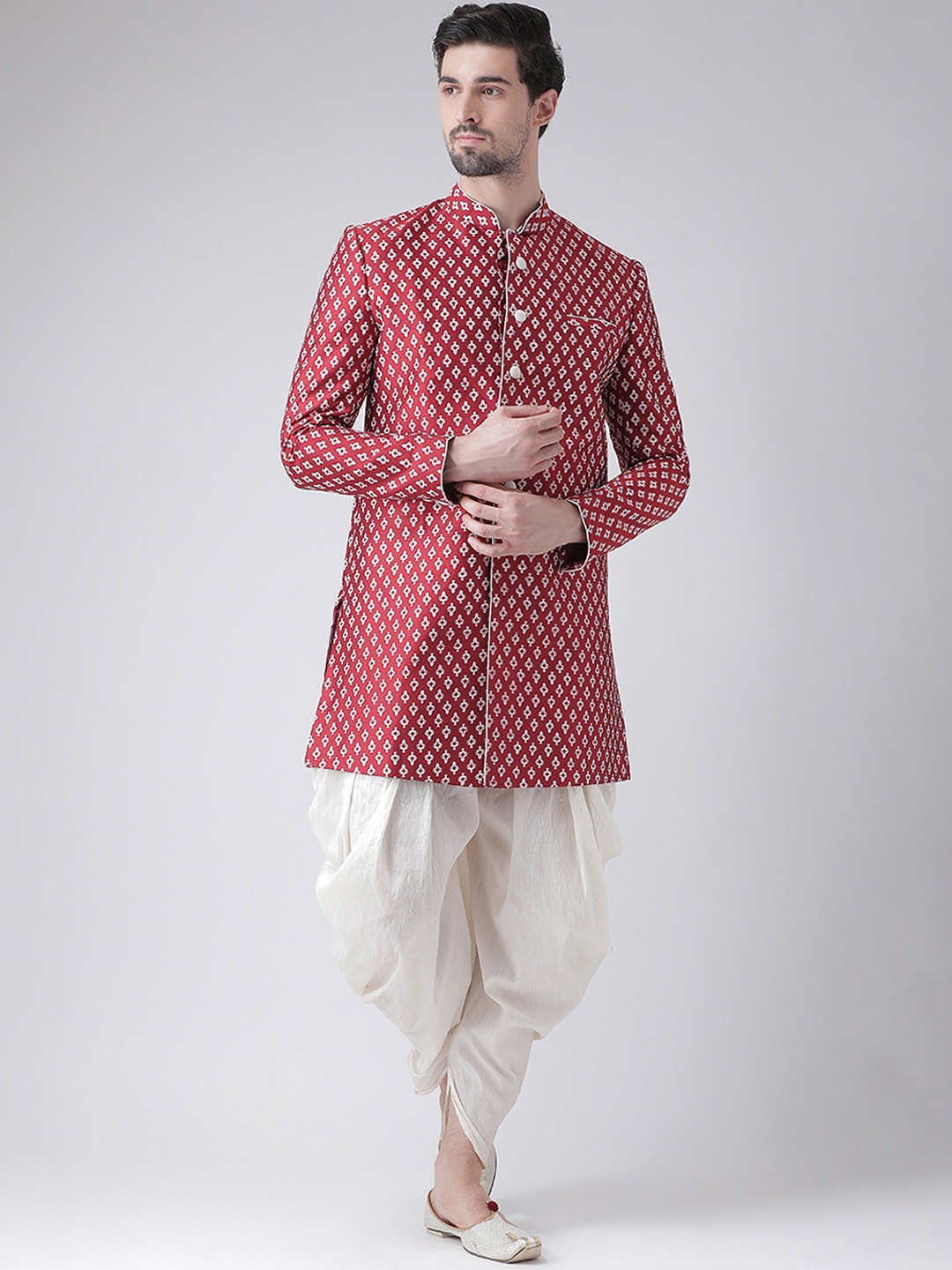 

DEYANN Men Red & Off White Sherwani With Dhoti Pants