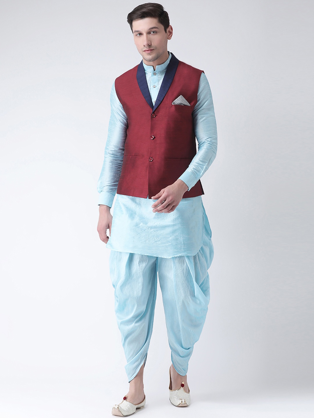 

DEYANN Men Blue Solid Kurta And Patiala With Jacket