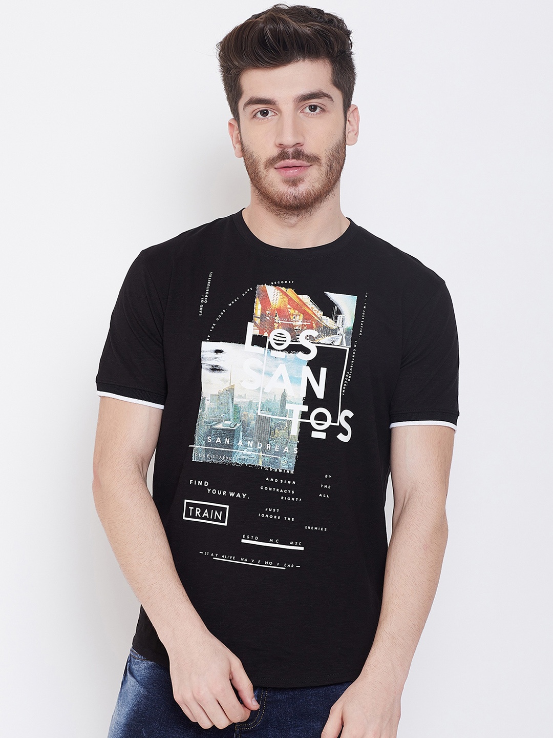 

Duke Men Black Printed Round Neck T-shirt