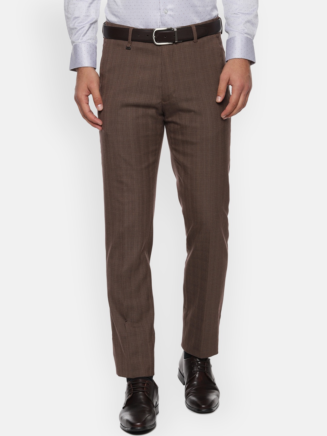 

Van Heusen Men Brown Slim Fit Checked Formal Trousers