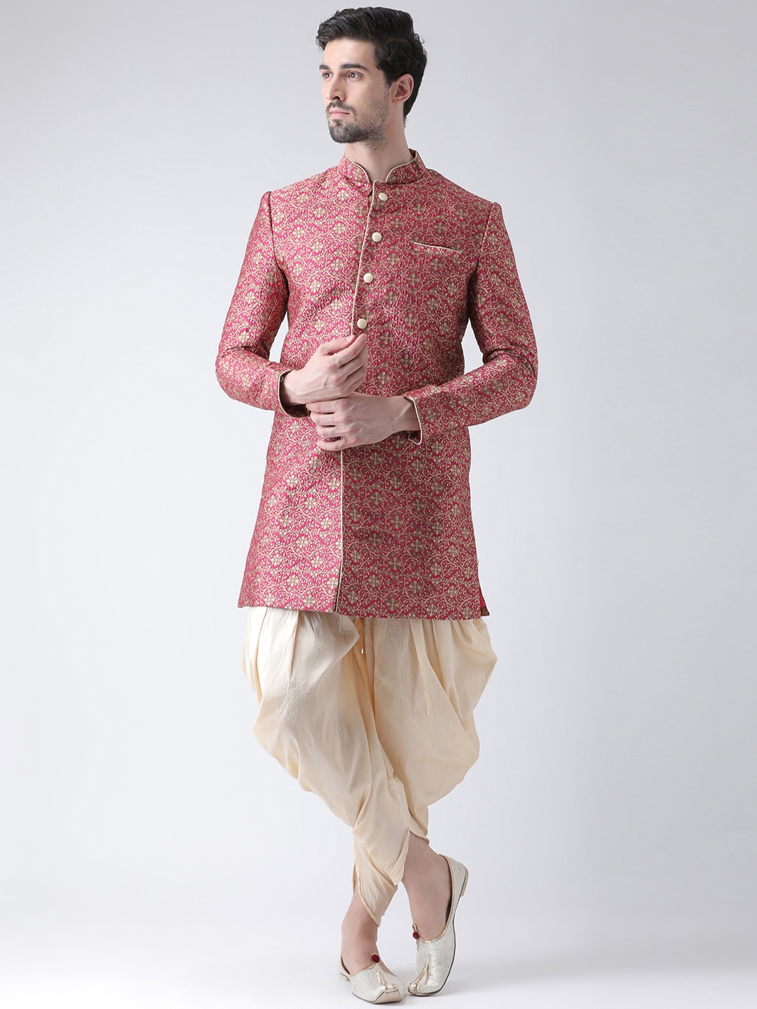 

DEYANN Men Pink & Cream-Coloured Sherwani With Dhoti Pants