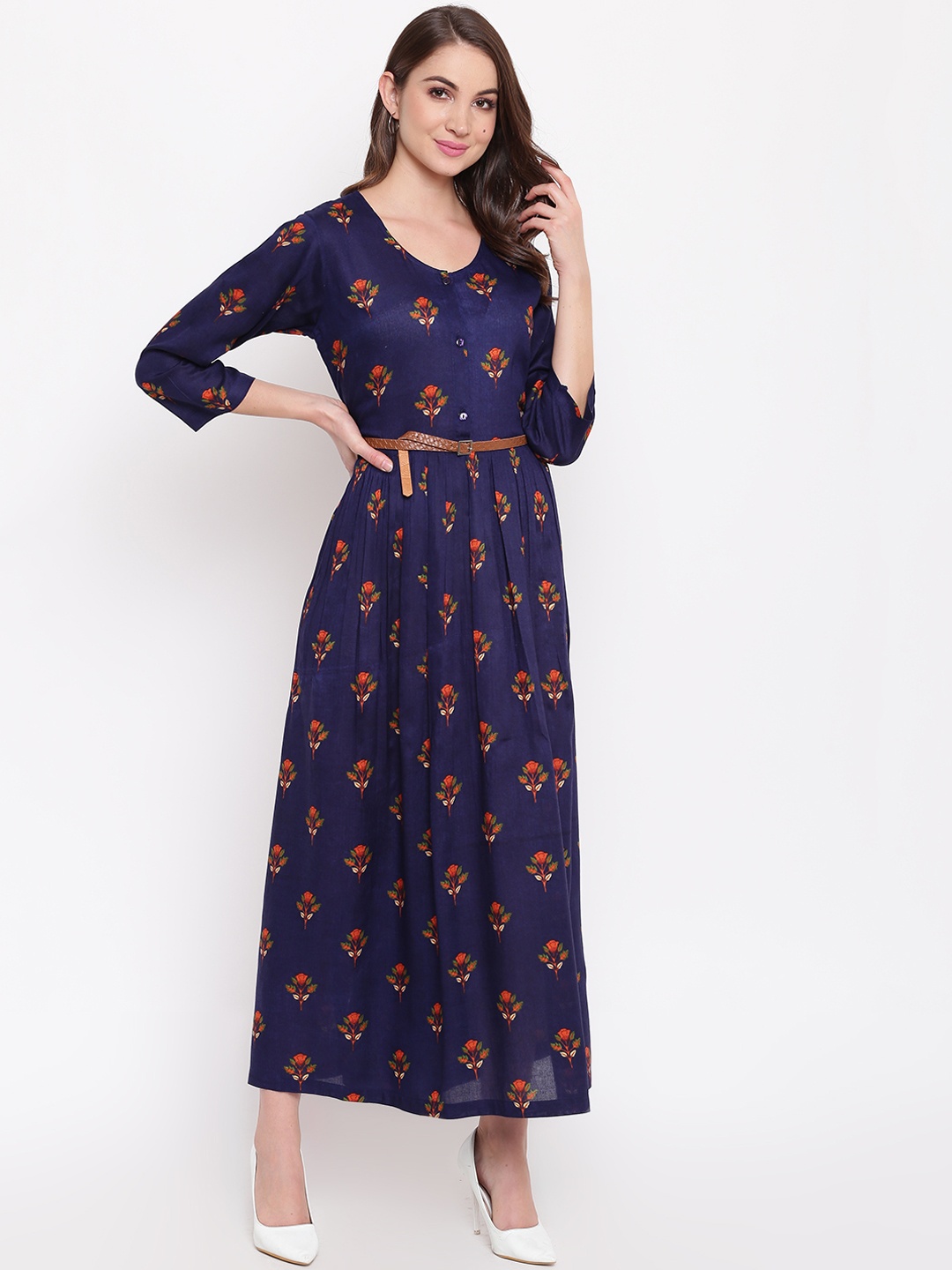 

Mayra Women Navy Blue Floral Printed Maxi Dress