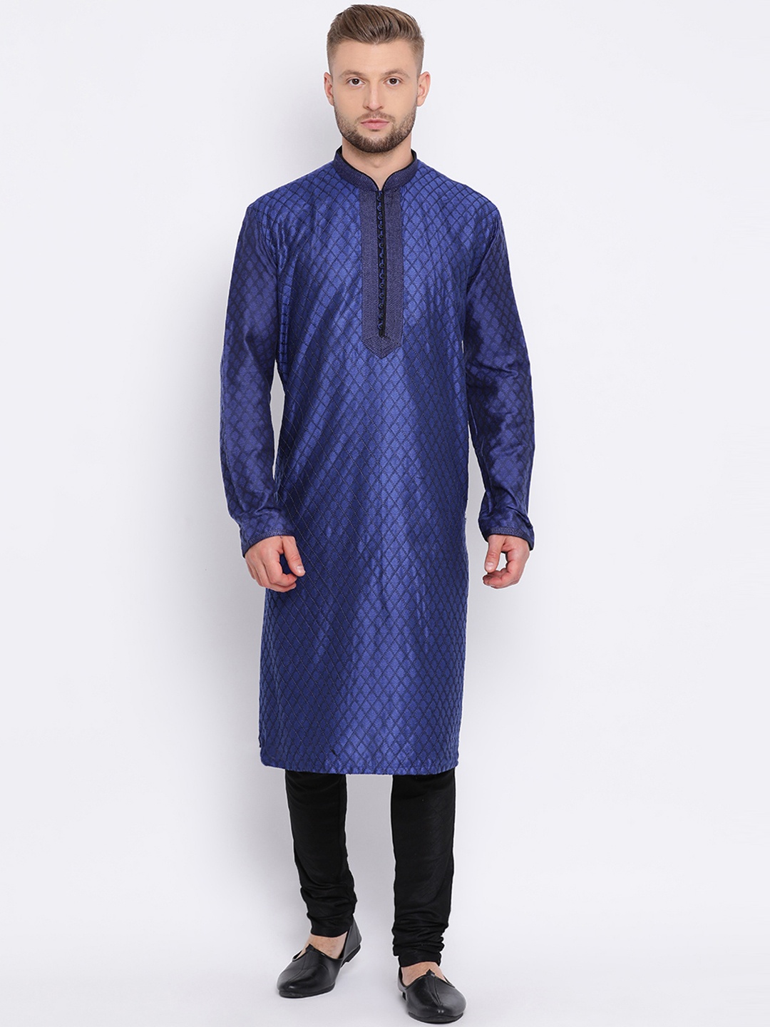Sanwara Men Blue & Black Solid Kurta with Churidar