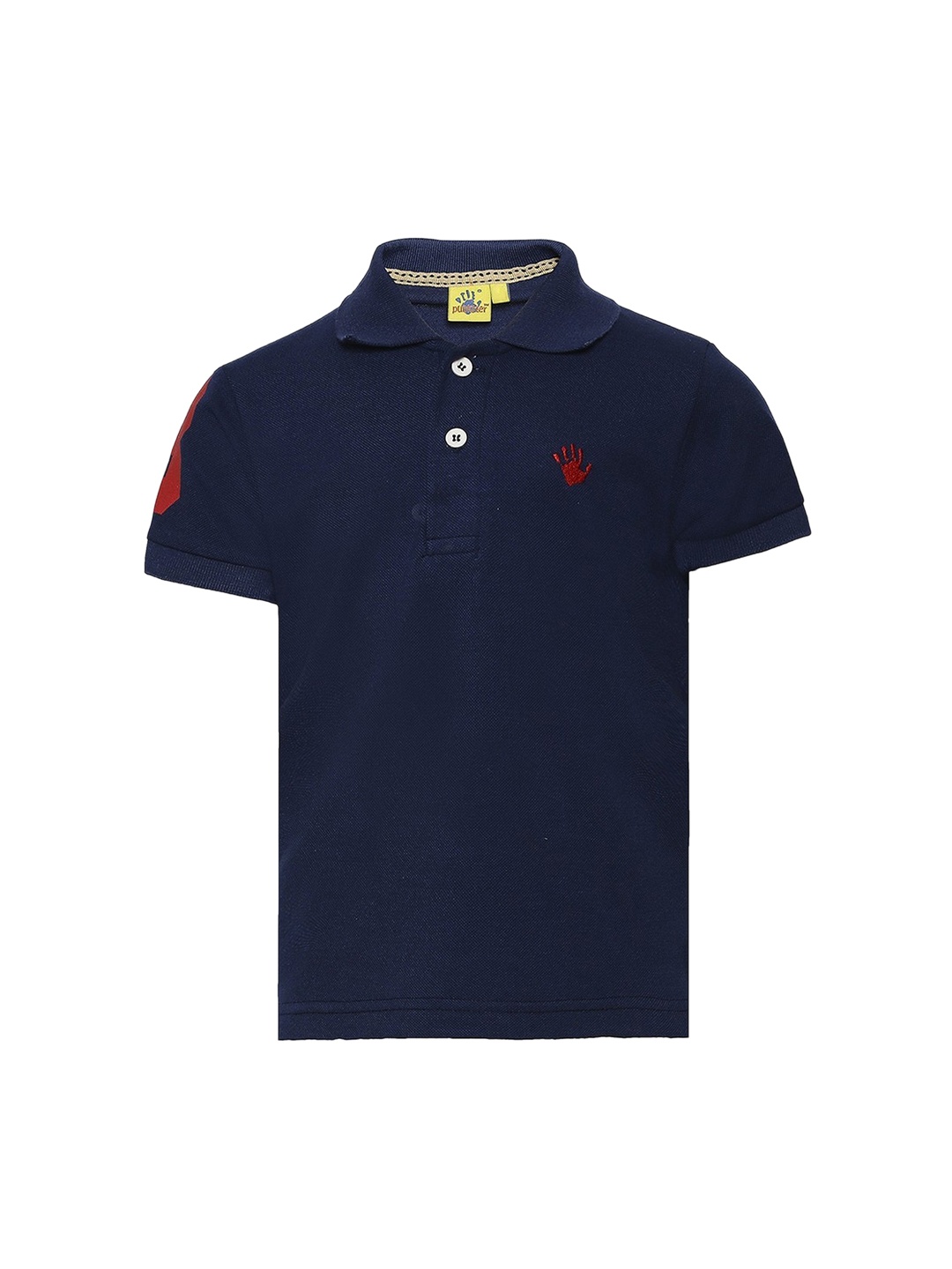 

Punkster Boys Navy Blue Solid Polo Collar Pure Cotton T-shirt