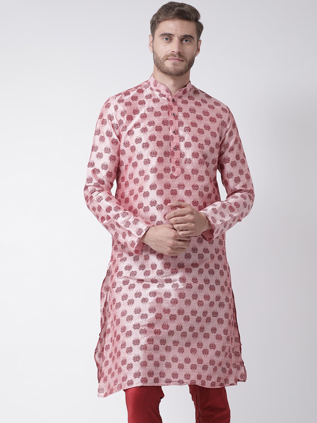 DEYANN Men Pink Printed Straight Kurta