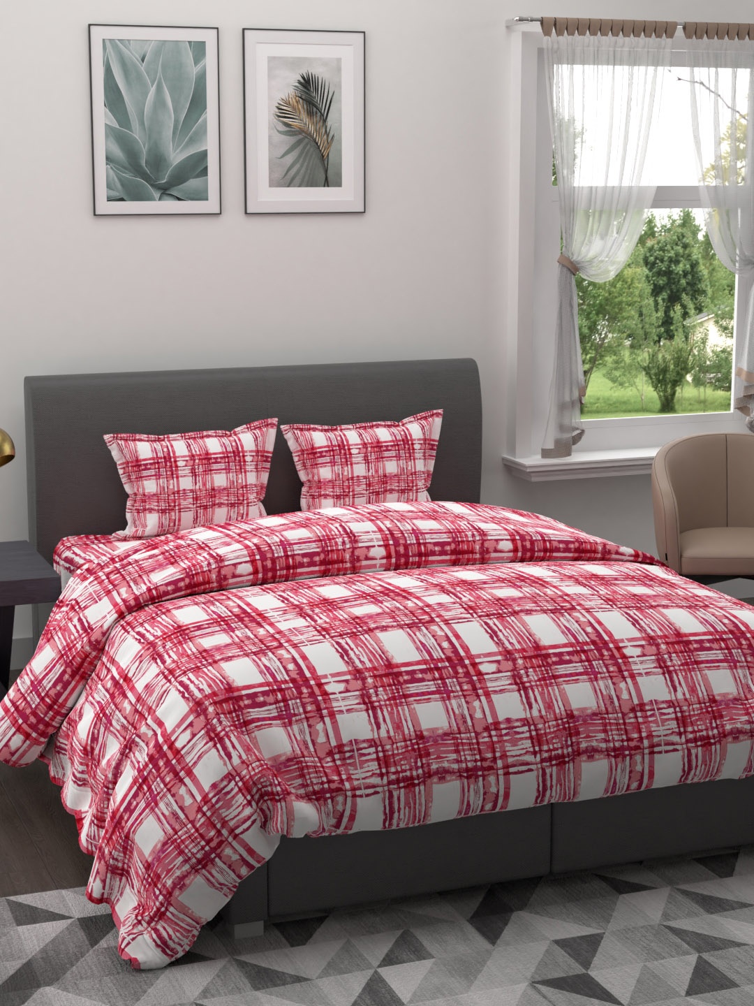 

BIANCA Pink & White Checked AC Room 150 GSM Double Bedding Set
