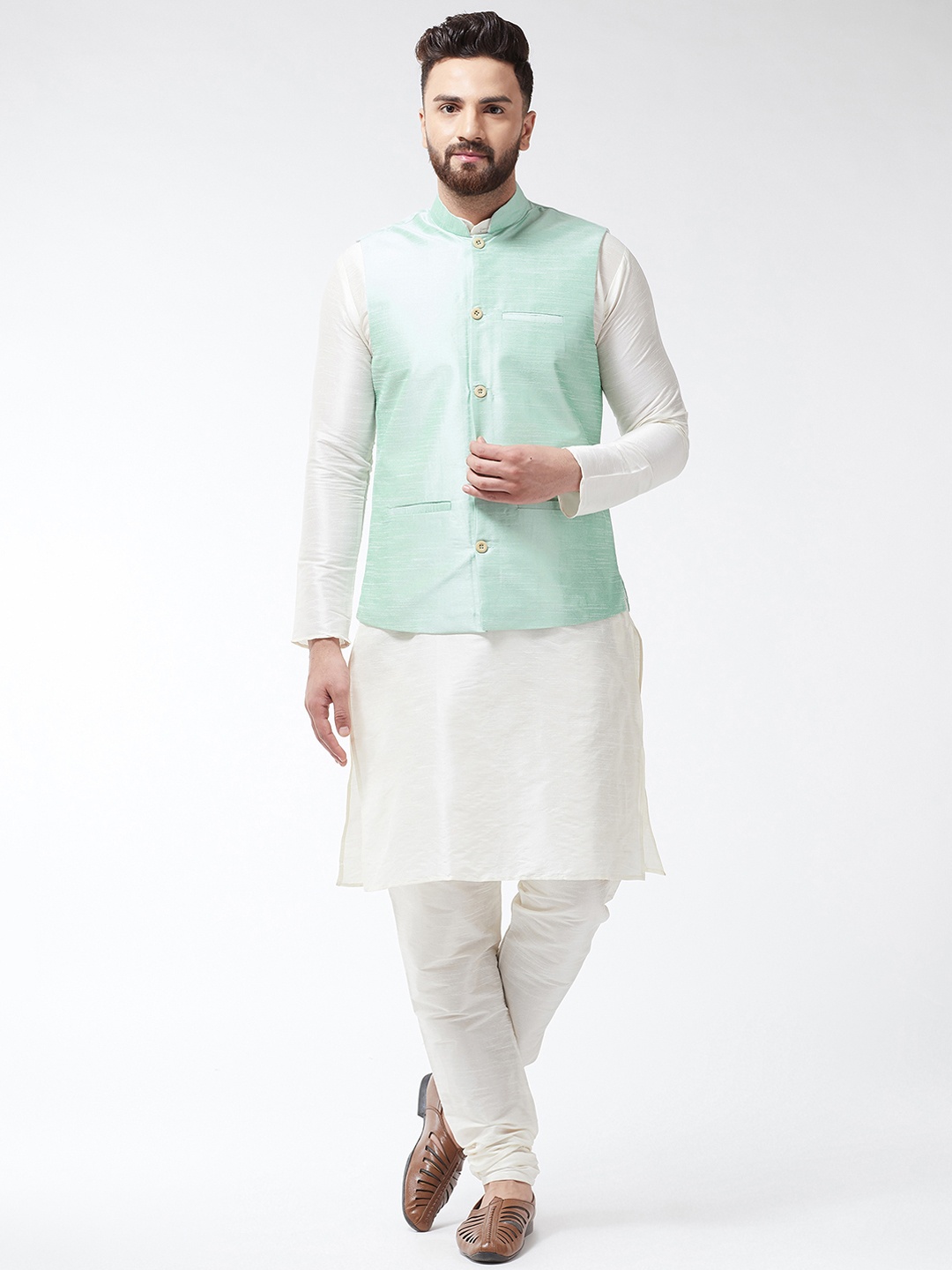 

SOJANYA Men Off-White Solid Kurta Set