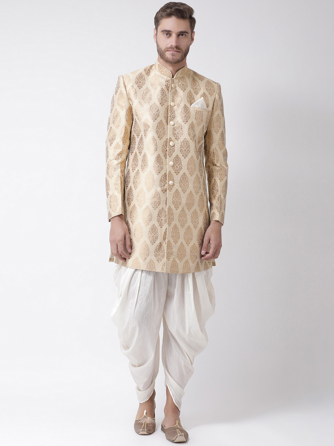 

DEYANN Men Cream-Coloured & Off White Sherwani With Dhoti Pants