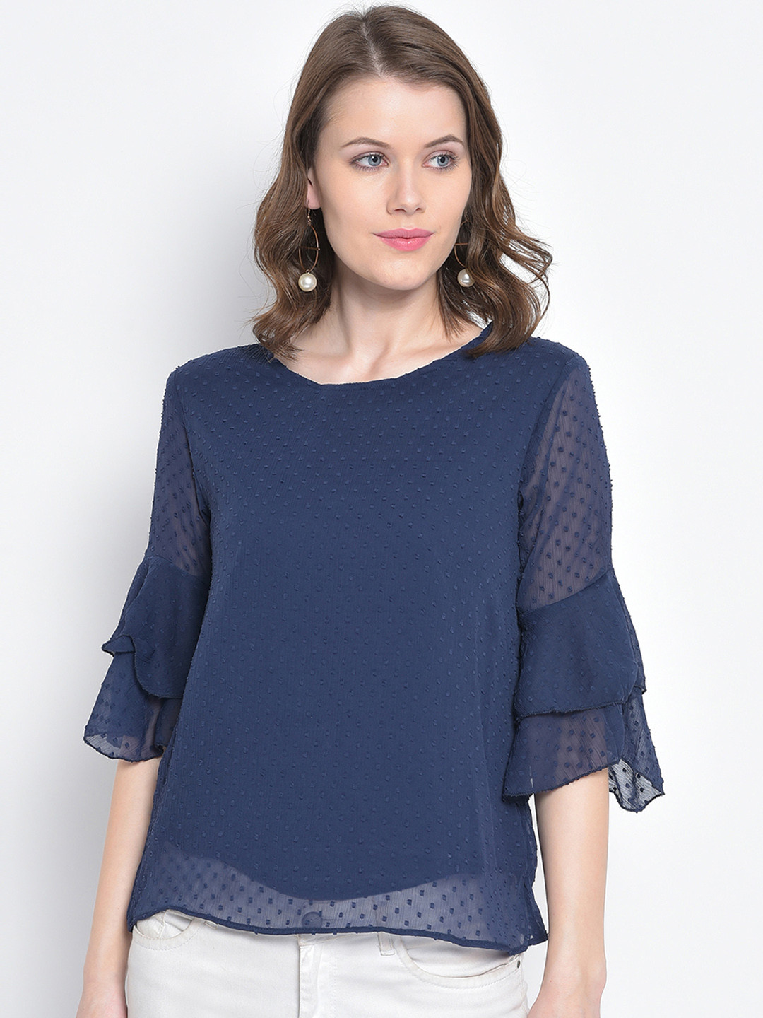 

Mayra Women Navy Blue Self Design A-Line Top