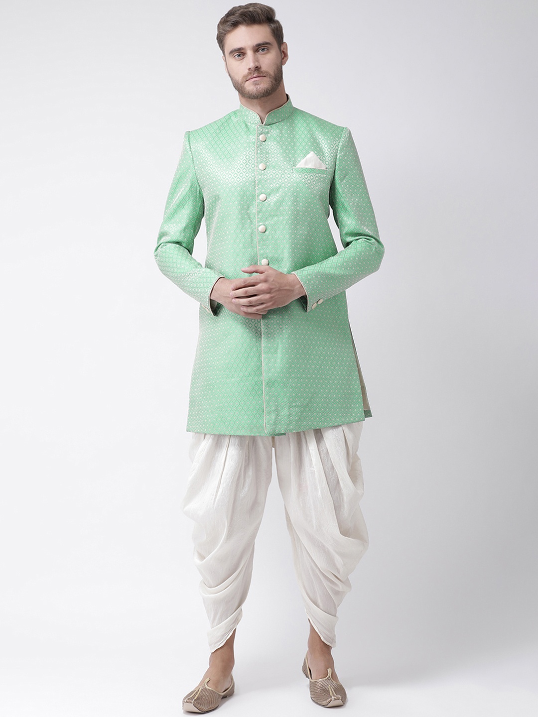 

DEYANN Men Green & Off White Sherwani With Dhoti Pants