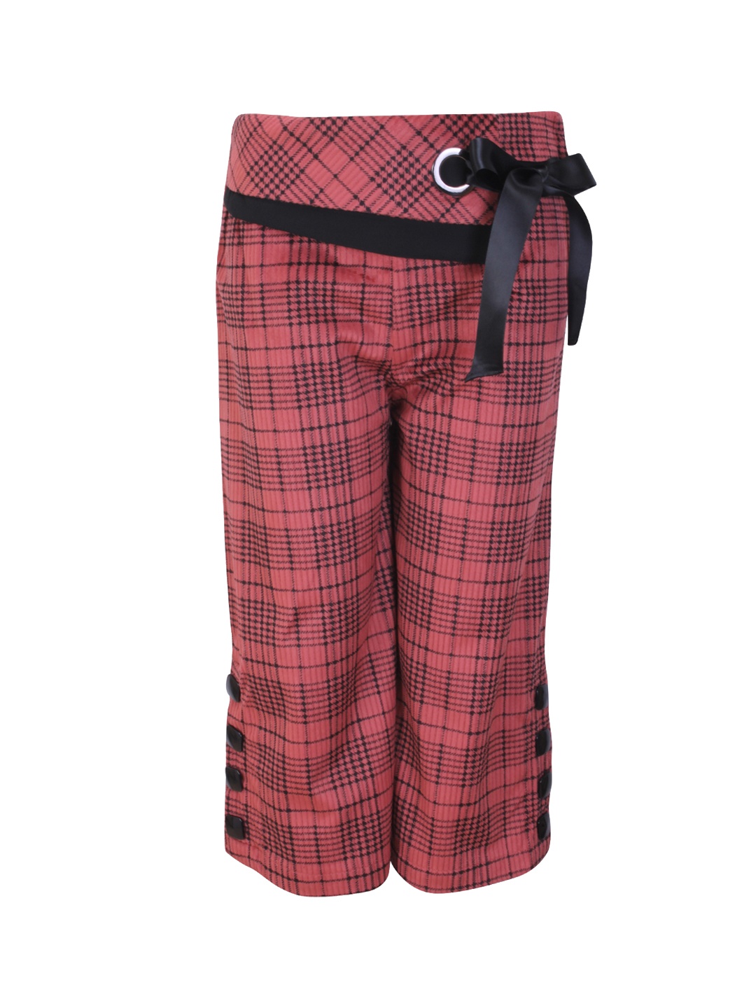 

CUTECUMBER Girls Red Smart Regular Fit Checked Parallel Trousers