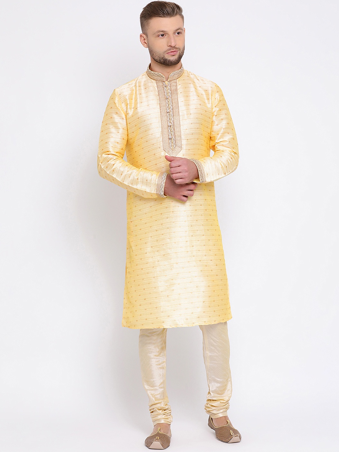 

Sanwara Men Yellow Woven Design Straight Kurta