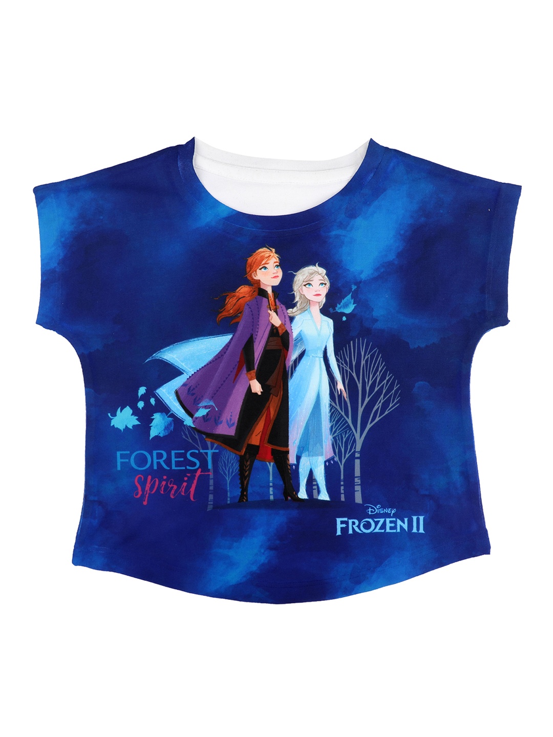 

Disney by Wear Your Mind Blue & White Elsa & Anna Printed Top
