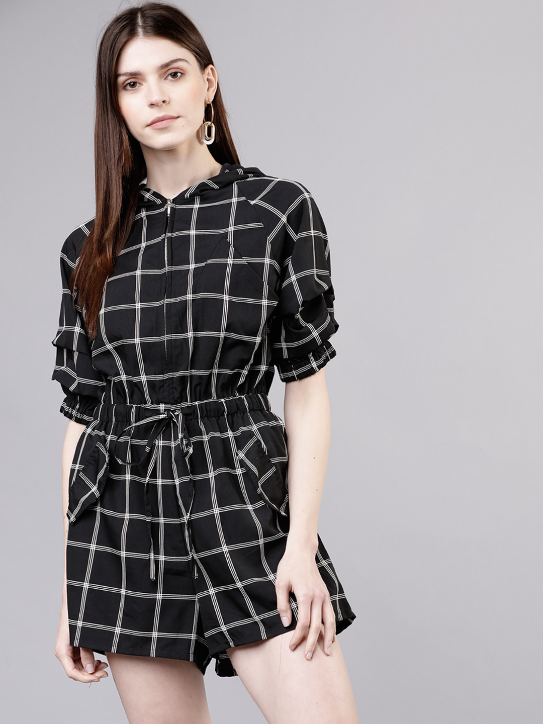 

Tokyo Talkies Women Black & White Checked Basic Jumpsuit