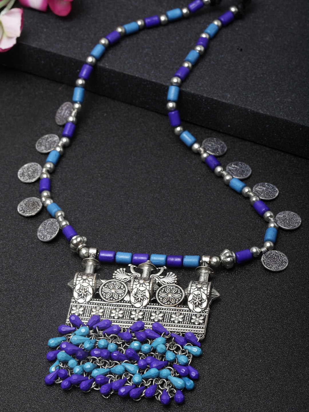 

Moedbuille Silver-Plated and Blue Handcrafted Necklace