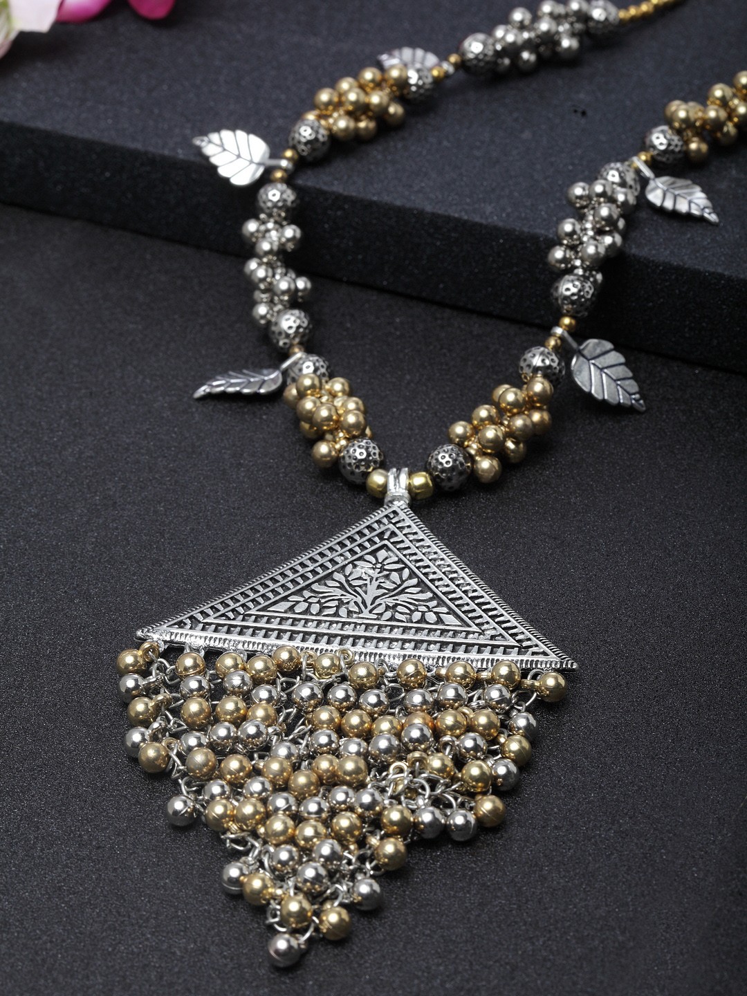 

Moedbuille Gold-Plated & Silver-Toned Handcrafted Tasselled Afghan Pendant Necklace