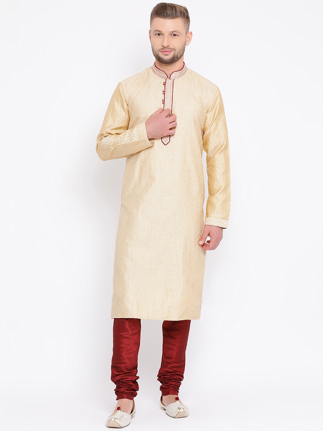

Sanwara Men Gold-Toned Woven Design Straight Kurta
