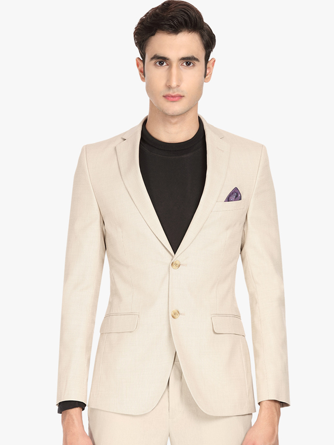 

SUITLTD Men Beige Solid Slim Fit Single-Breasted Blazer