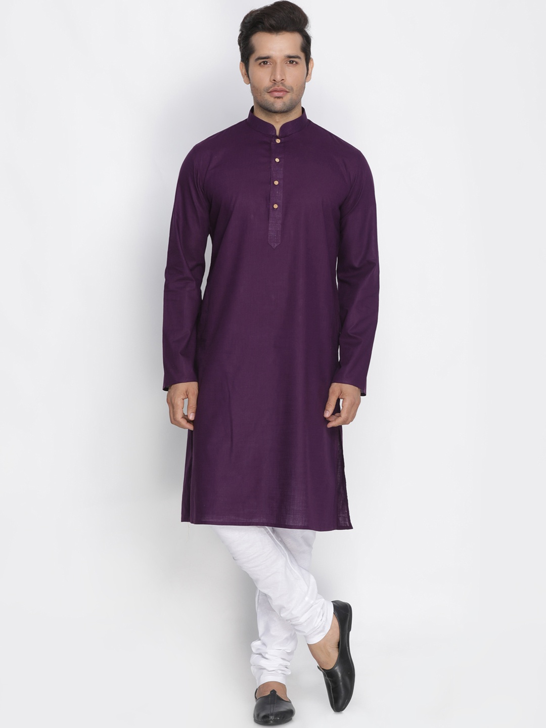 

VASTRAMAY Men Purple & White Solid Kurta with Churidar