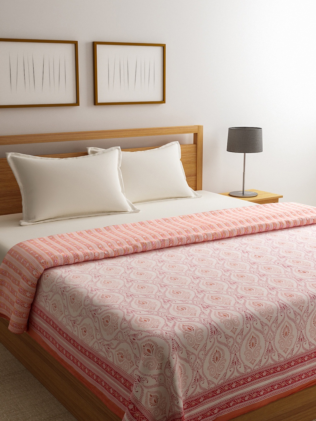 

ROMEE Beige Ethnic Motifs Printed AC Room 300 GSM Double Bed Quilt