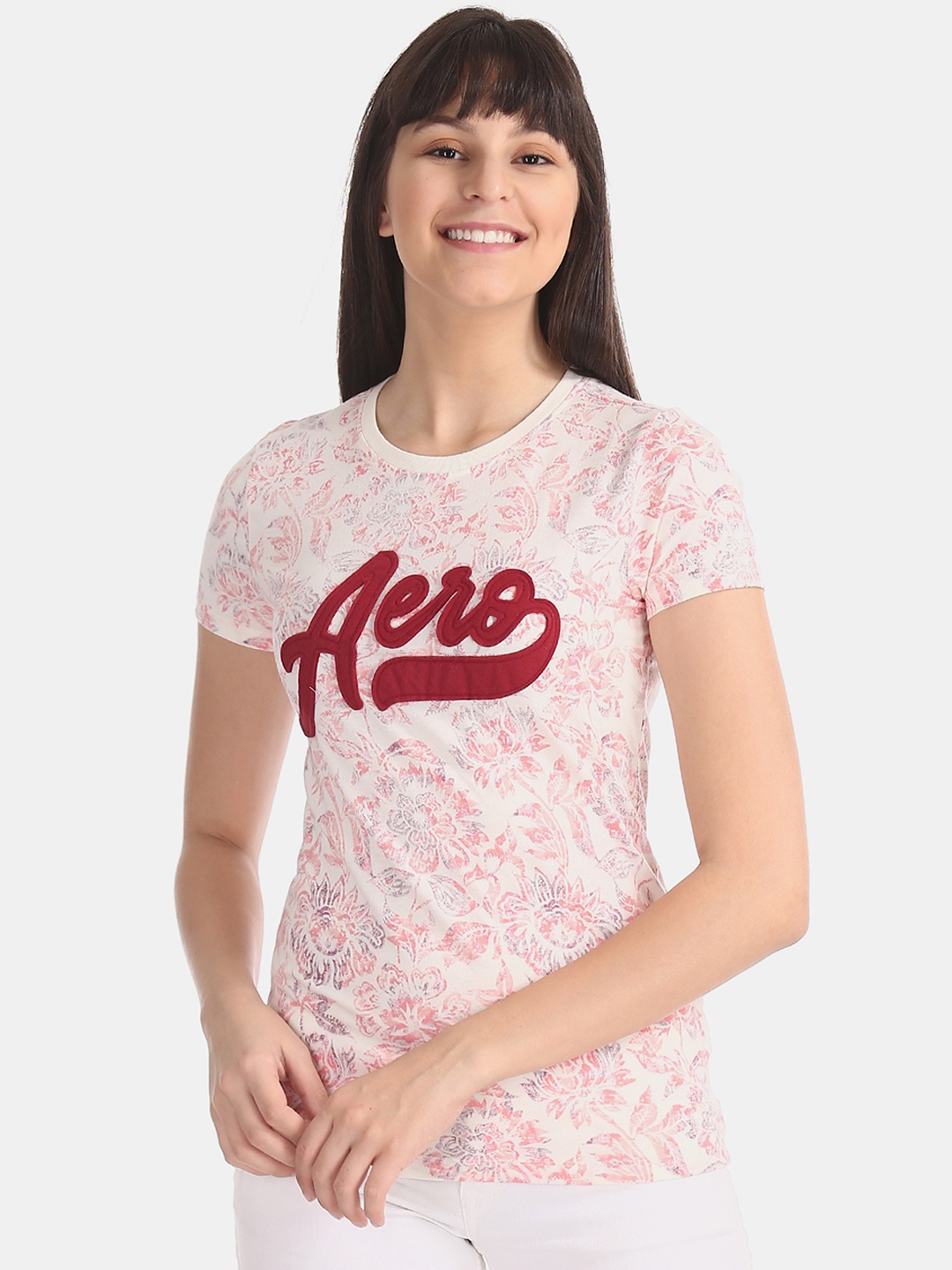 

Aeropostale Women White Printed Round Neck T-shirt