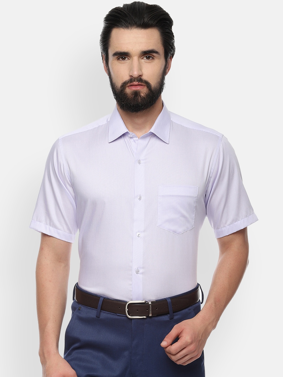 Van Heusen Men Purple & White Regular Fit Solid Formal Shirt