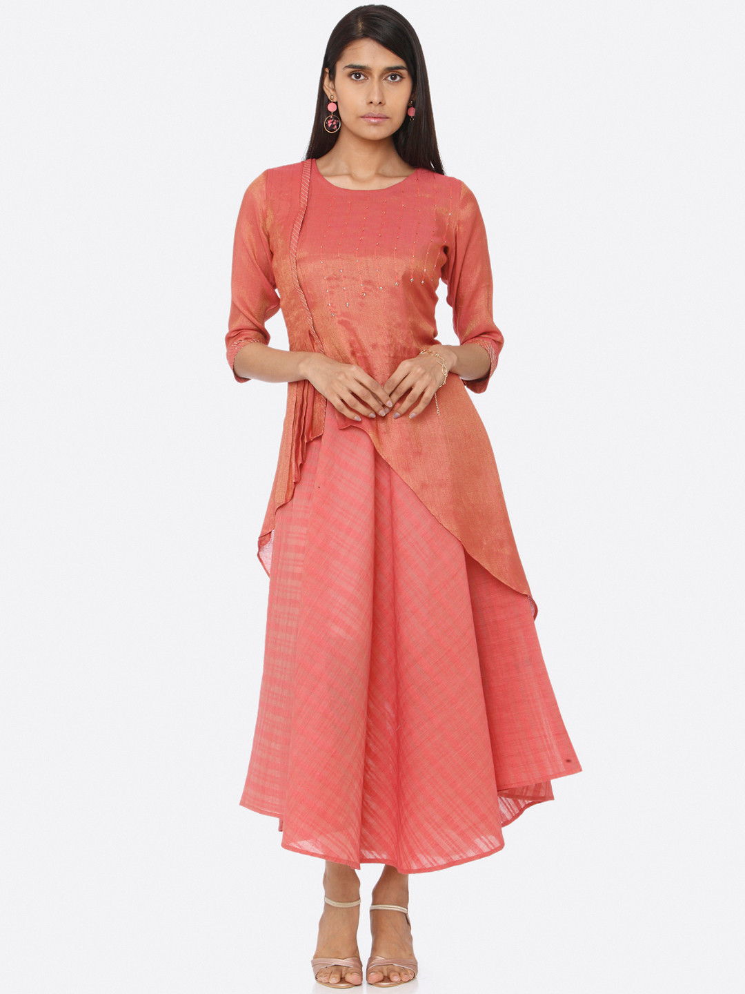 

RAISIN Women Solid Pink Maxi Silk Dress