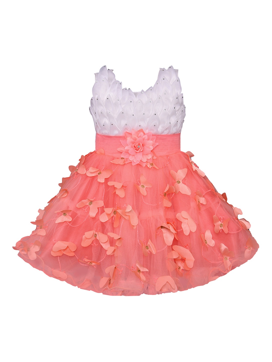 

Wish Karo Girls Colourblocked Peach-Coloured Fit and Flare Dress