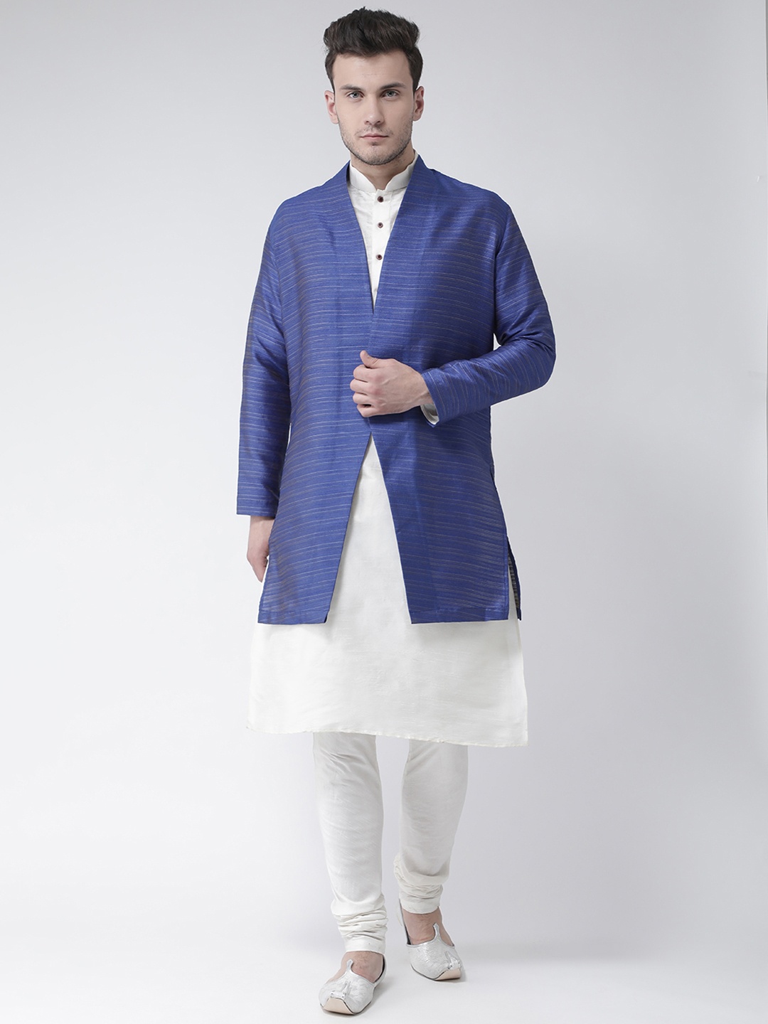 

DEYANN Men Blue & Off White Sherwani With Achkan