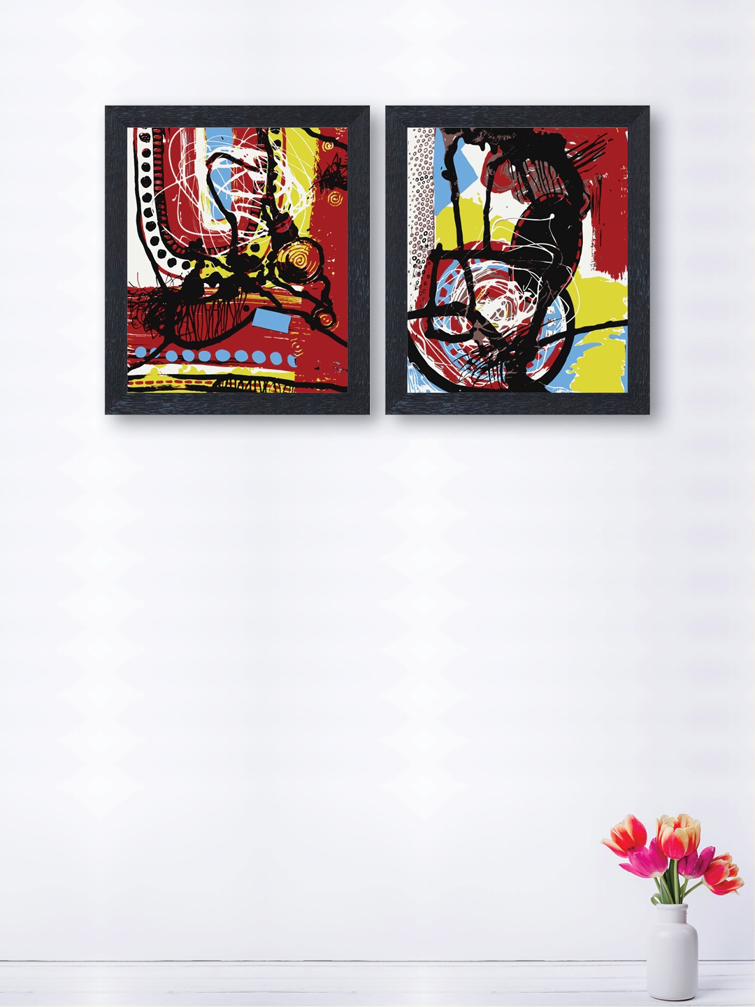

nest ART Set of 2 Multicoloured Synthetic Wood Abstract Hand-Painted Wall Arts, Multi
