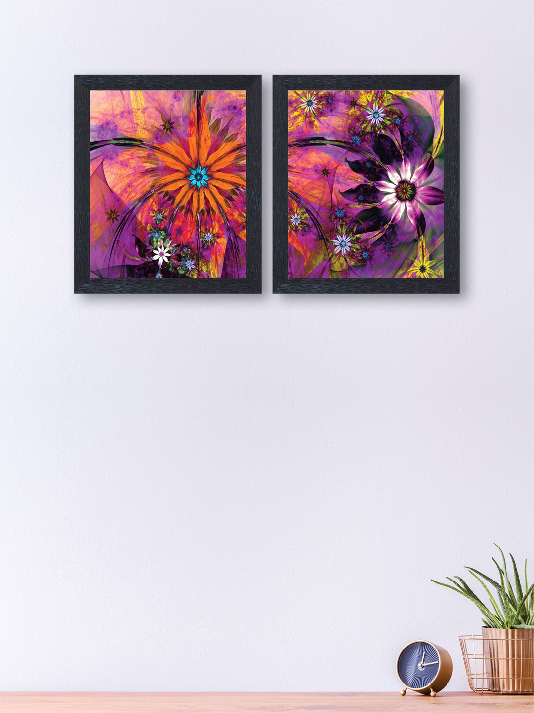

nest ART Set of 2 Multicoloured Synthetic Wood Flowers Hand-Painted Wall Arts, Multi