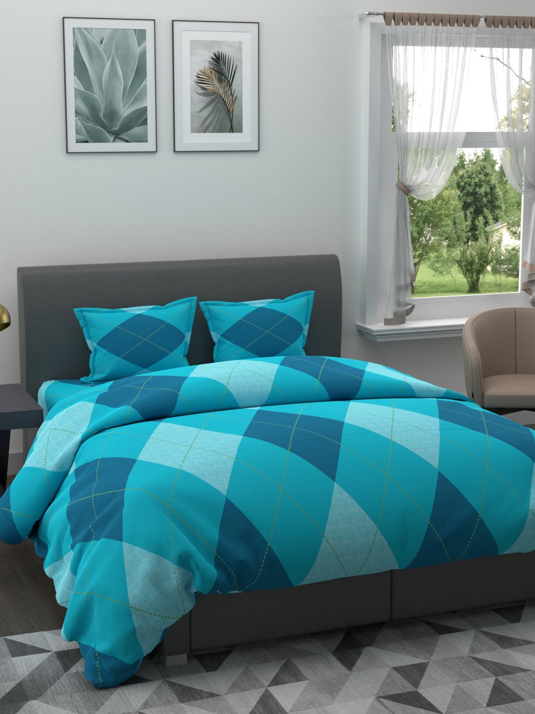 

Bianca Blue Checked 144TC Cotton Printed Bedding Set