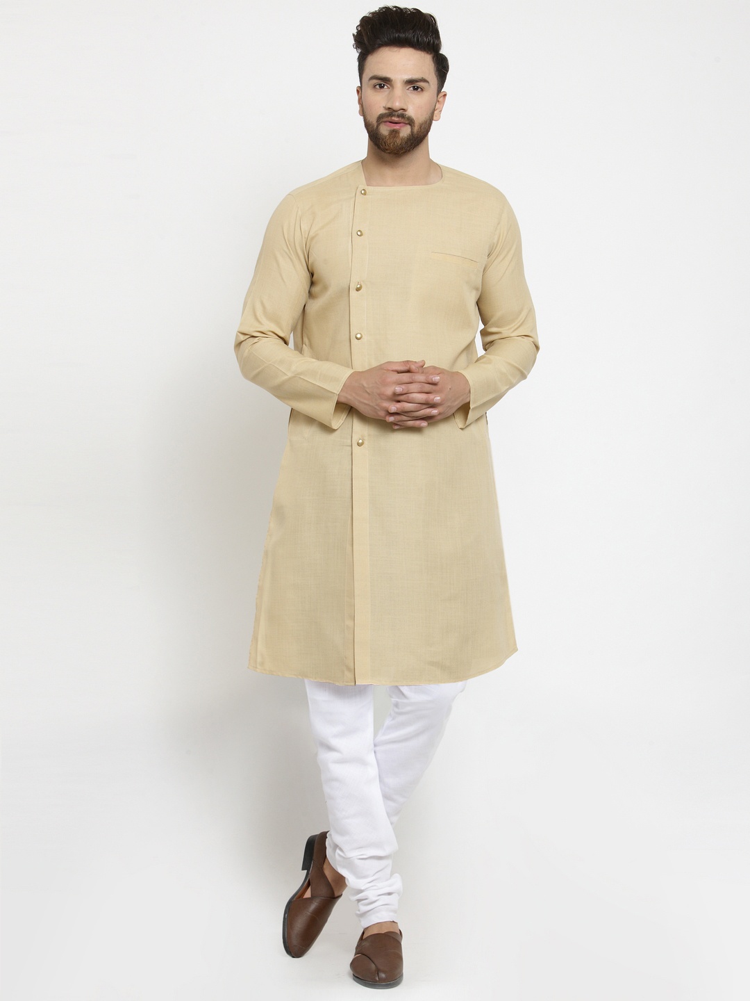 

TREEMODA Men Beige Solid Linen Straight Kurta