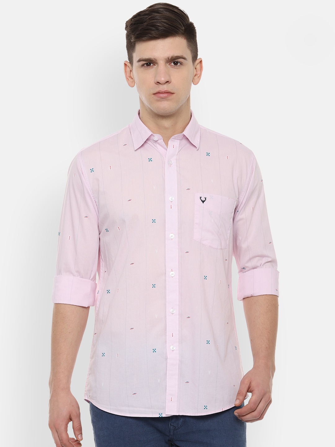 

Allen Solly Men Pink Slim Fit Printed Casual Shirt