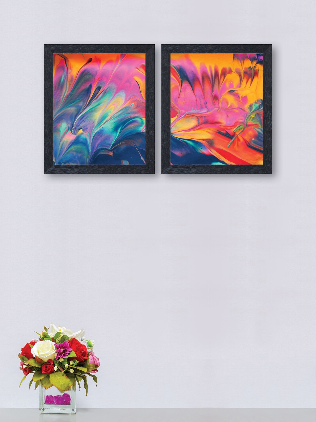 

nest ART Set of 2 Multicoloured Synthetic Wood Abstract Wall Art, Multi